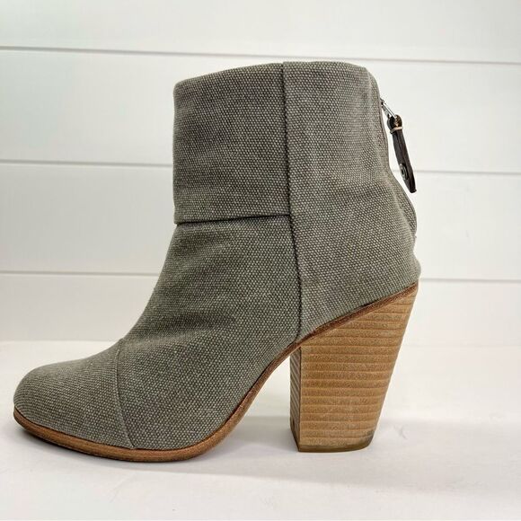 Rag & Bone Newbury Italian Canvas Stonewall Ankle Boot 7.5 Chunky Stacked Heel - Picture 7 of 16